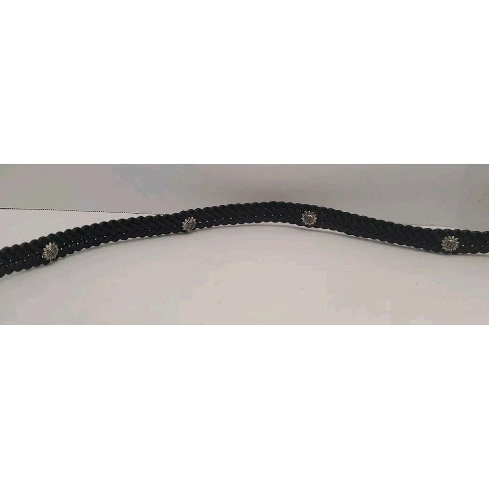 Vintage 1996 Brighton Childrens Youth Belt Size L Black Woven Leather Sunflowers